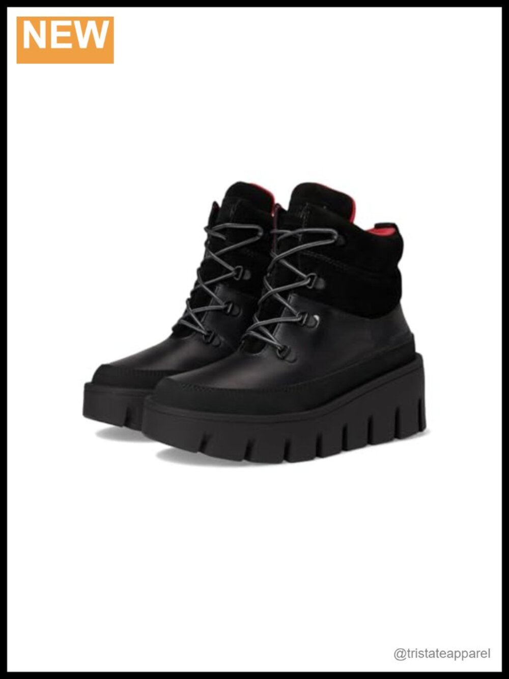 Waterproof Leather Lace-Up Ankle Bootie with Wedge Heel